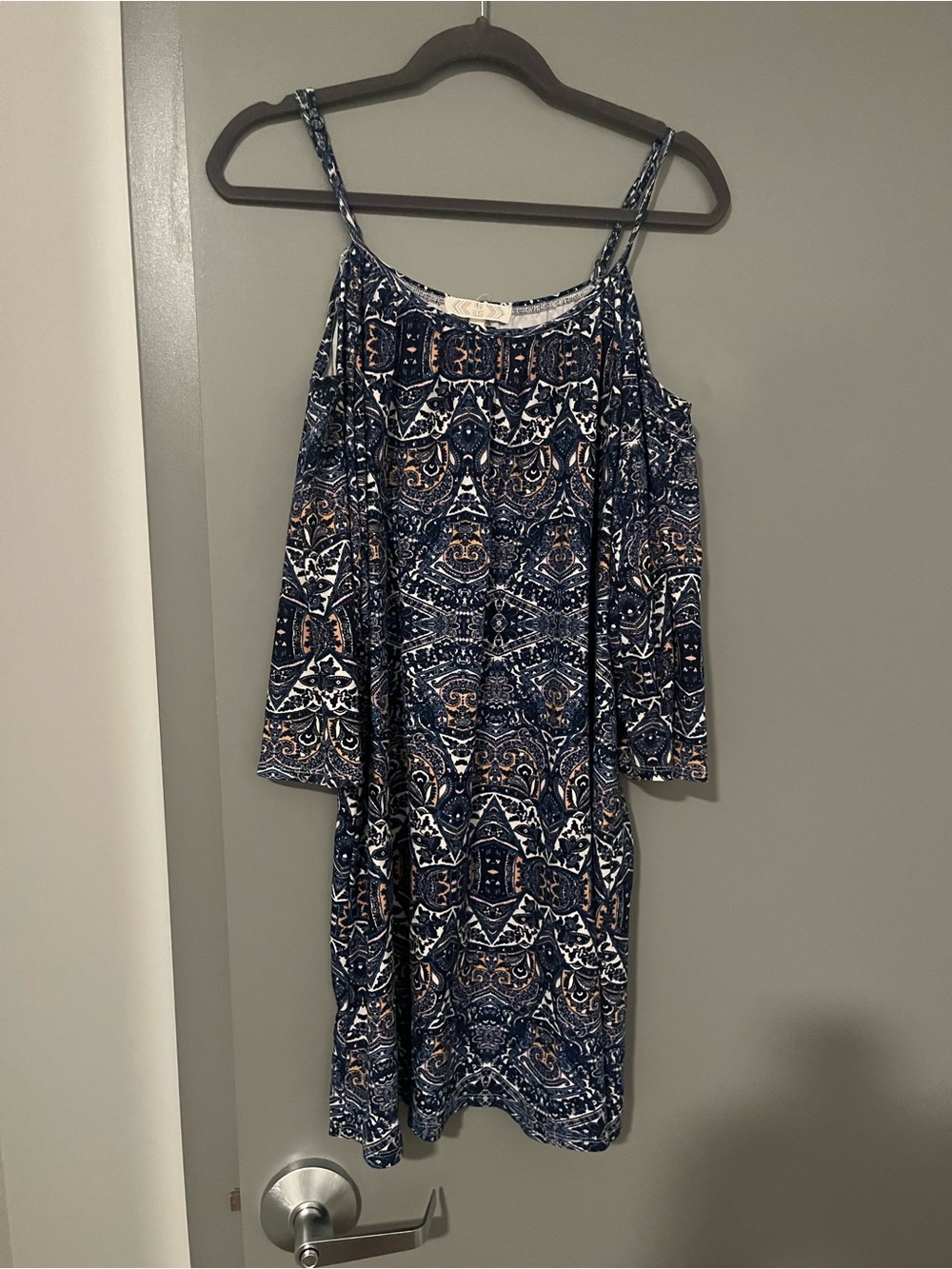 Pink Rose Cold-Shoulder Navy Patterned Women's Dress - Size Large